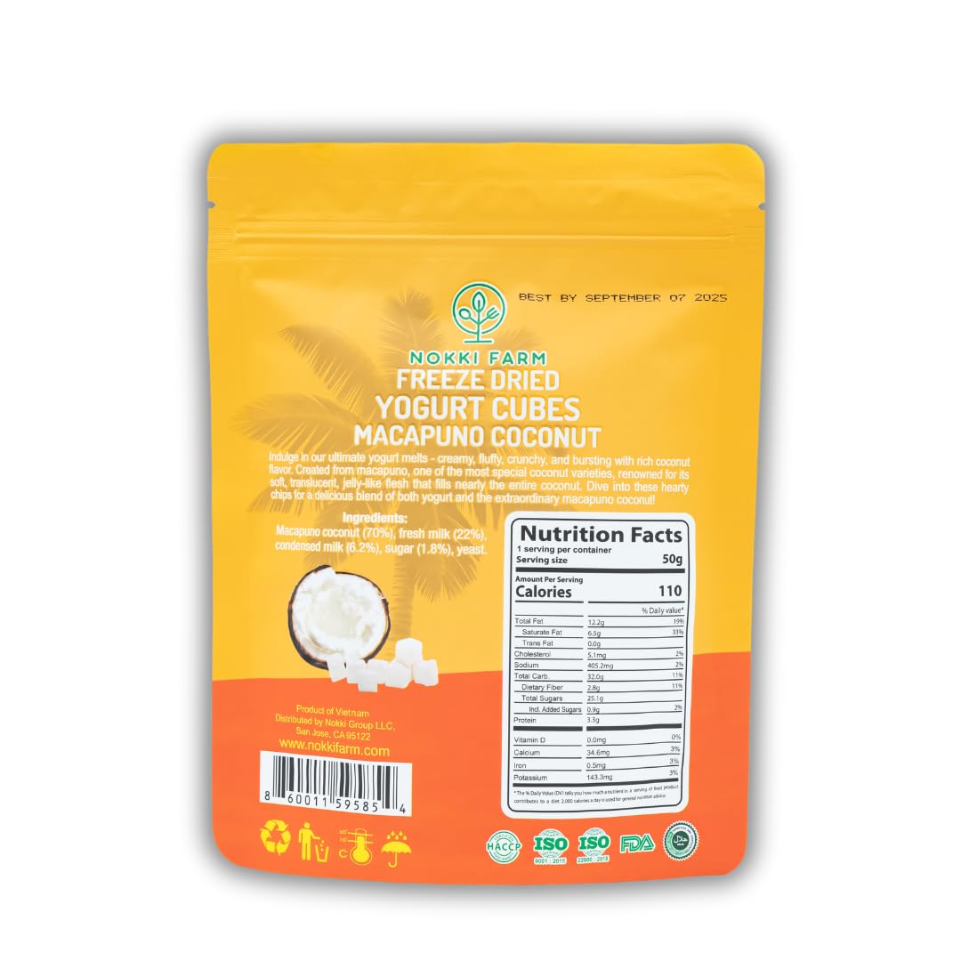 NOKKI FARM Freeze-dried Macapuno Coconut Yogurt Melts, Pack of 3, 50g, No Artificial Colors, Non-GMO
