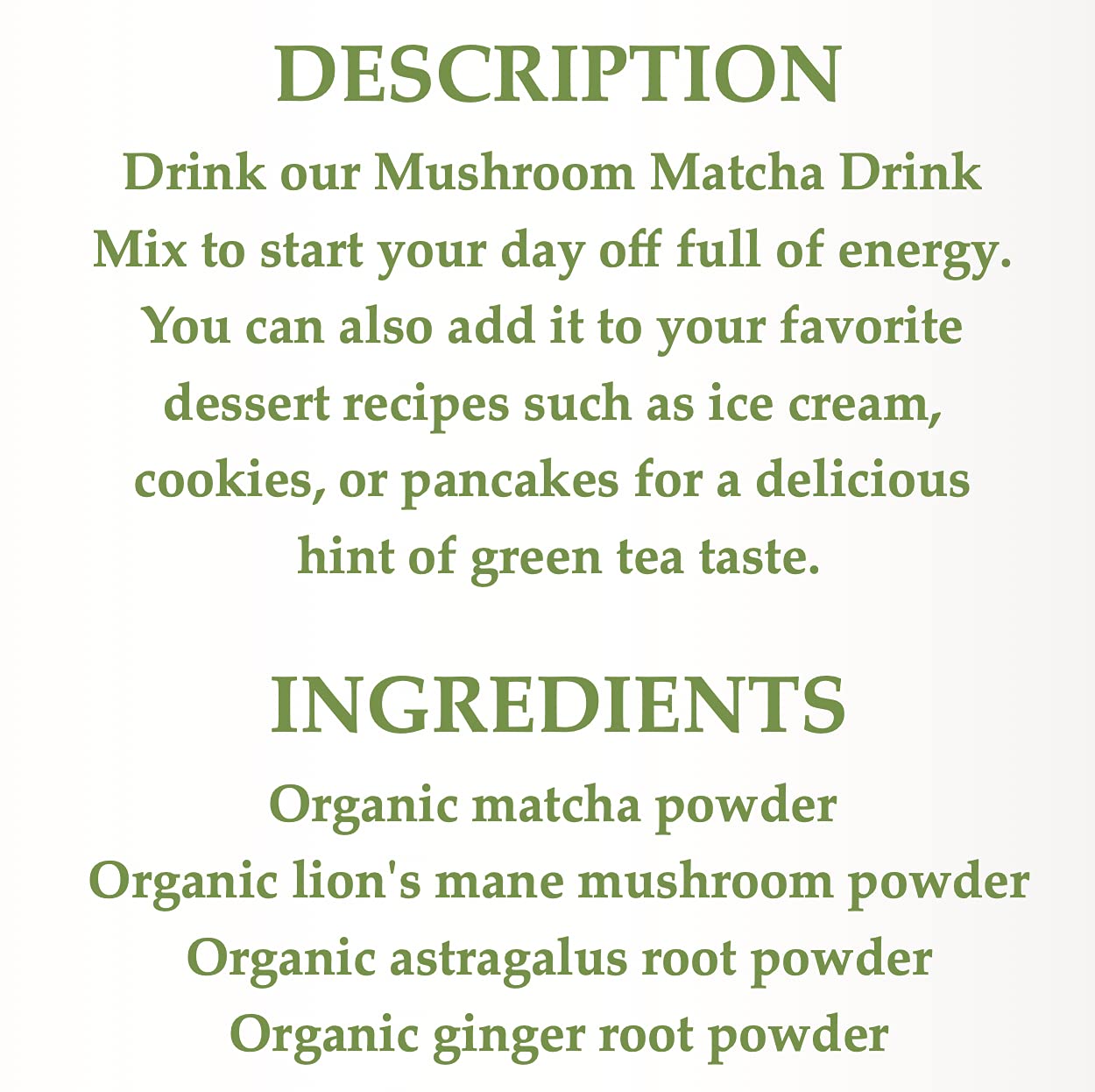 Cherie Sweet Heart Mushroom Matcha Drink Mix, 40 Servings, 4.23 Ounces, Japanese Matcha Green Tea Powder With Lions Mane Mushroo