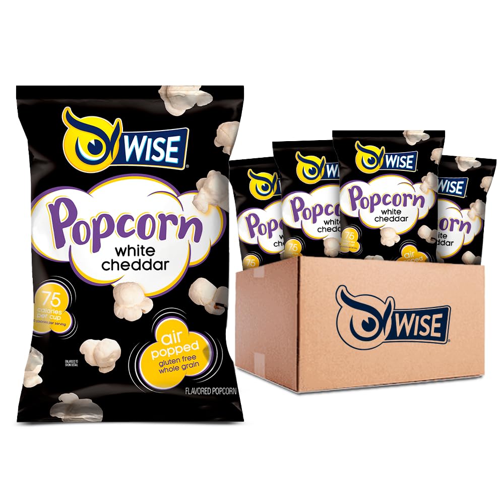 Wise Snacks White Cheddar Popcorn, 0.625 Ounce, Air Popped Individual Snack Size Bags Healthy Popcorn Snacks, School and Hallowe