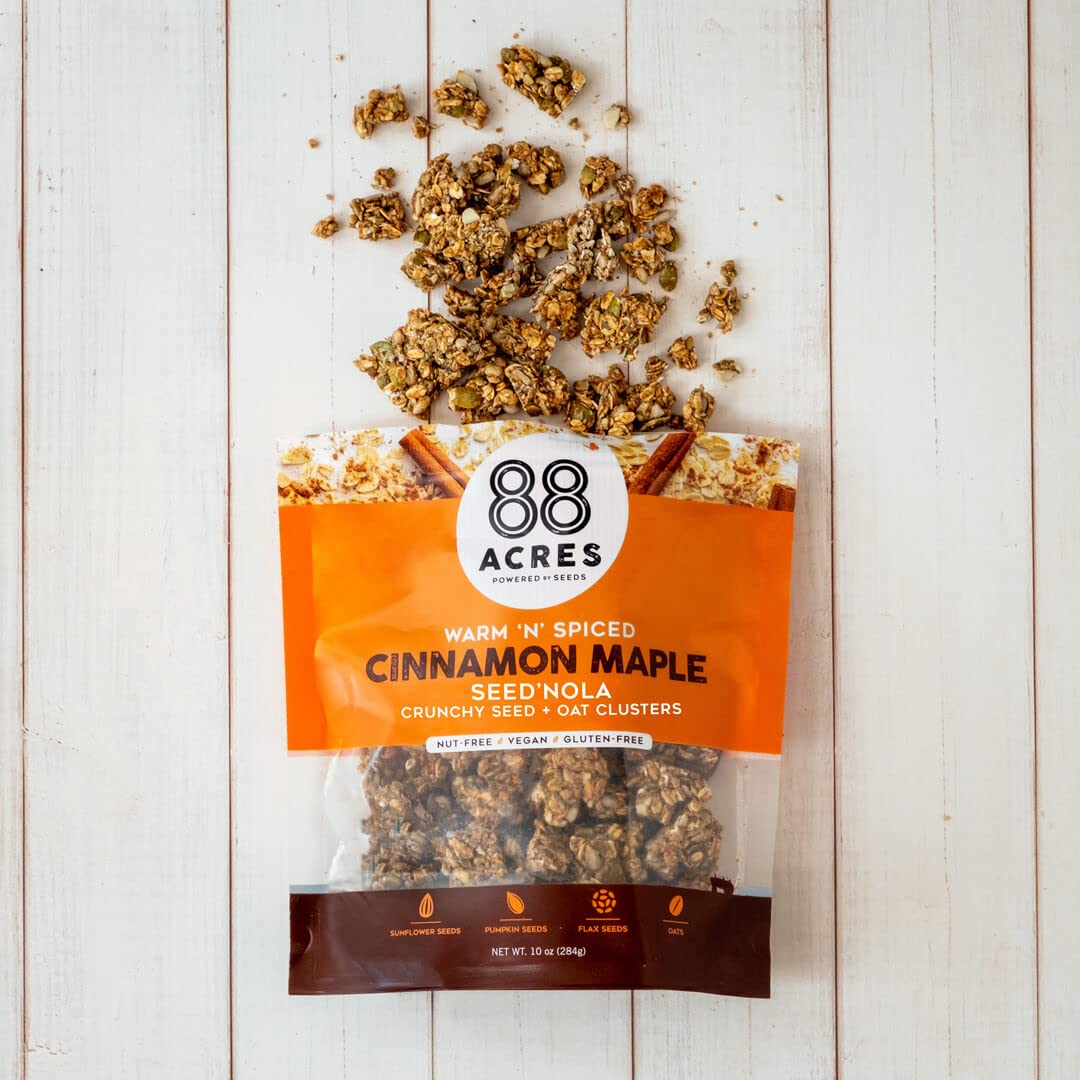 88 Acres Seed Granola - Gluten Free, Nut Free, Vegan Breakfast Cereal, 10 Ounce, Cinnamon Maple Flavor