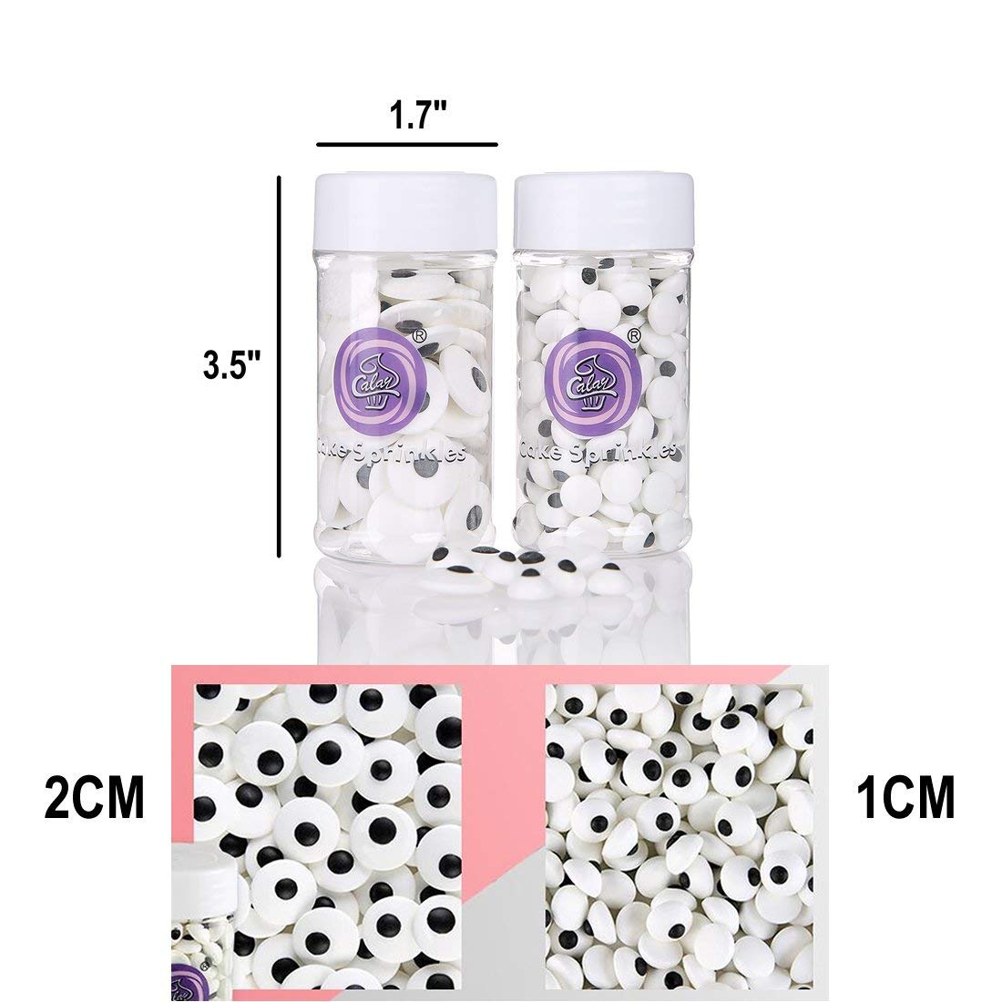 Georld 2 Bottle Candy Eyeballs Eyes Cake Cupcake Toppers Cookie Decorations,6.9 Ounce,Two Size Mixed