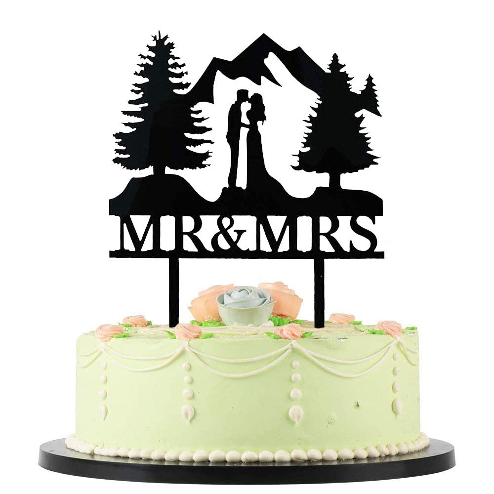Mountain Wedding Cake Topper, Outdoors Wedding Cake Topper, Mr & Mrs Kiss Cake Topper, Hiking Wedding Cake Topper, Forest Theme