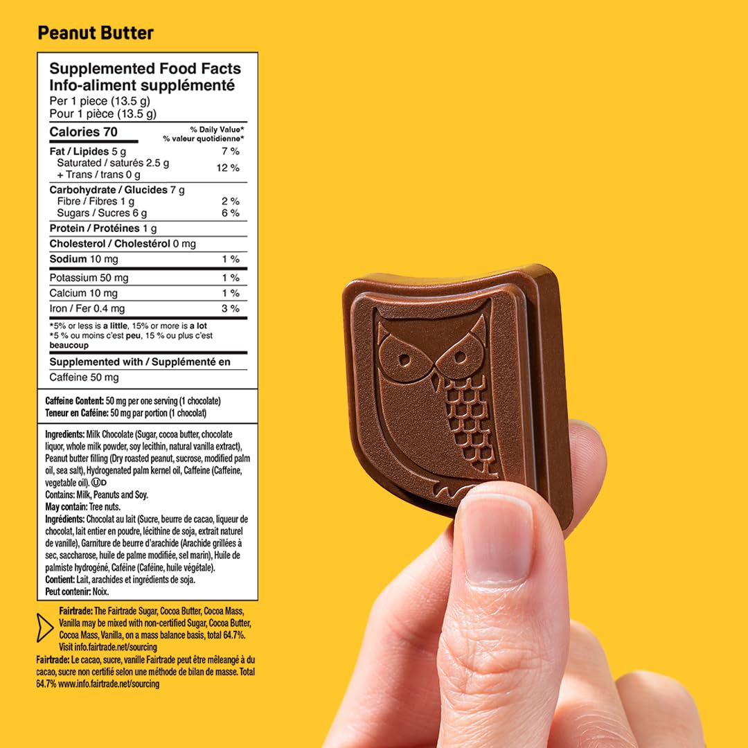 AWAKE Caffeinated Chocolate Bites - Peanut Butter Milk Chocolate, 50 Count, Gluten Free, Non GMO, Wrapped Energy Bites, Orange