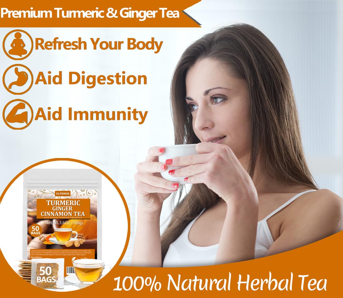 50 enhanced Turmeric  Ginger  Cinnamon Blend Tea Bags  100% Natural & No Additives & Caffeine Free.