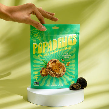 Popadelics Crunchy Mushroom Chips Rad Rosemary & Salt Shiitake Mushroom Crisps, Lightly Cooked And Seasoned, Vegan Chips, Vegan