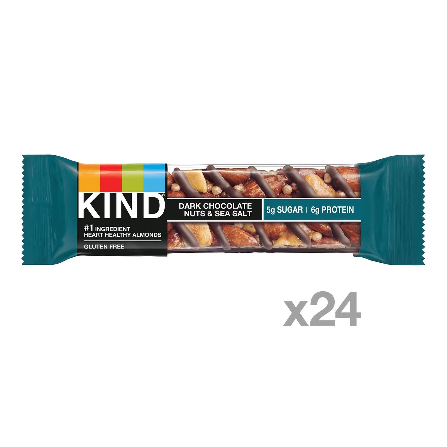 Kind Bars, Dark Chocolate Nuts & Sea Salt, Healthy Snacks, Gluten Free, Low Sugar, 6G Protein, 24 Count
