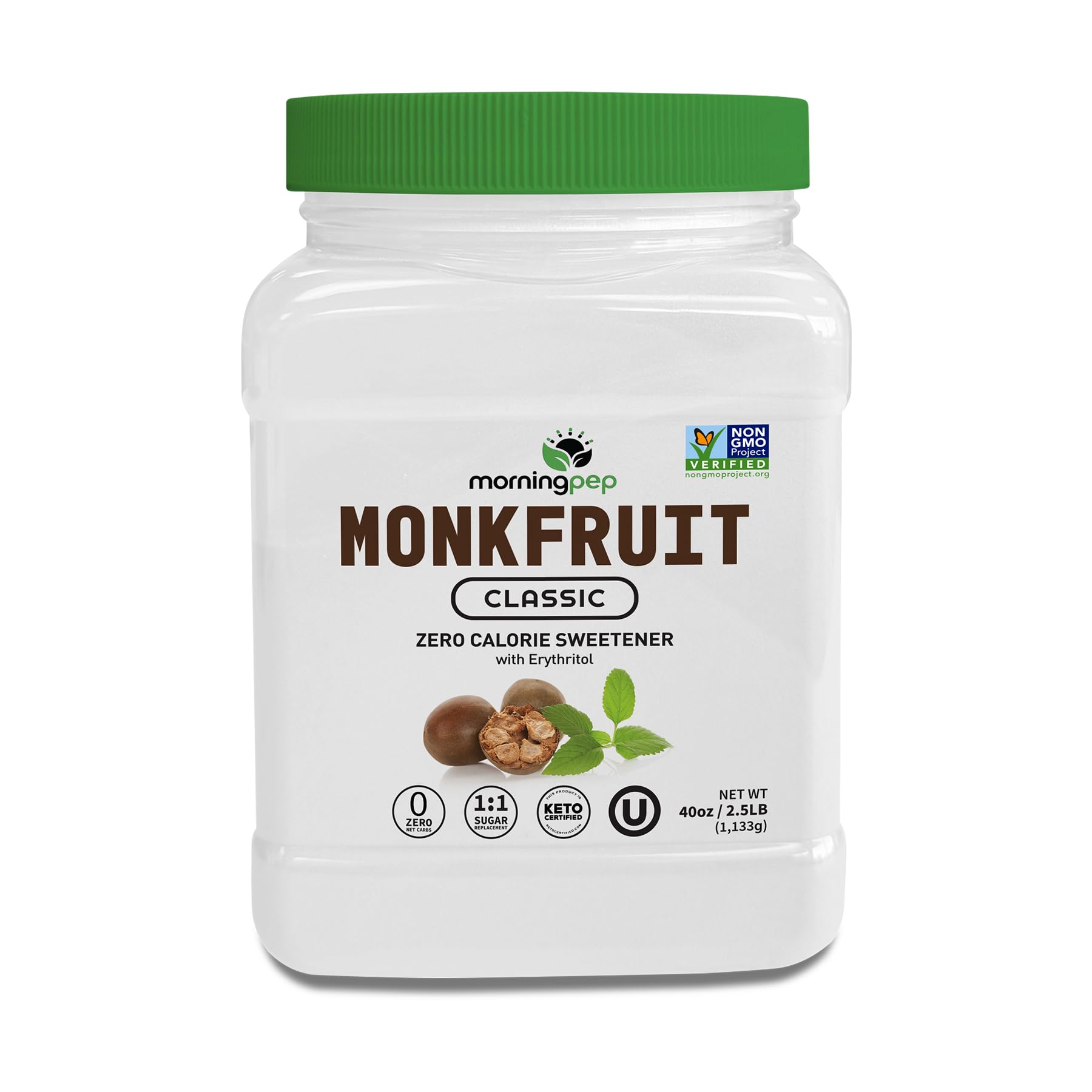 Morning Pep Monk Fruit Sweetener, Classic | White Sugar Substitute, Keto Diet Friendly, 1:1 Sugar Replacement, For Baking, Coffe