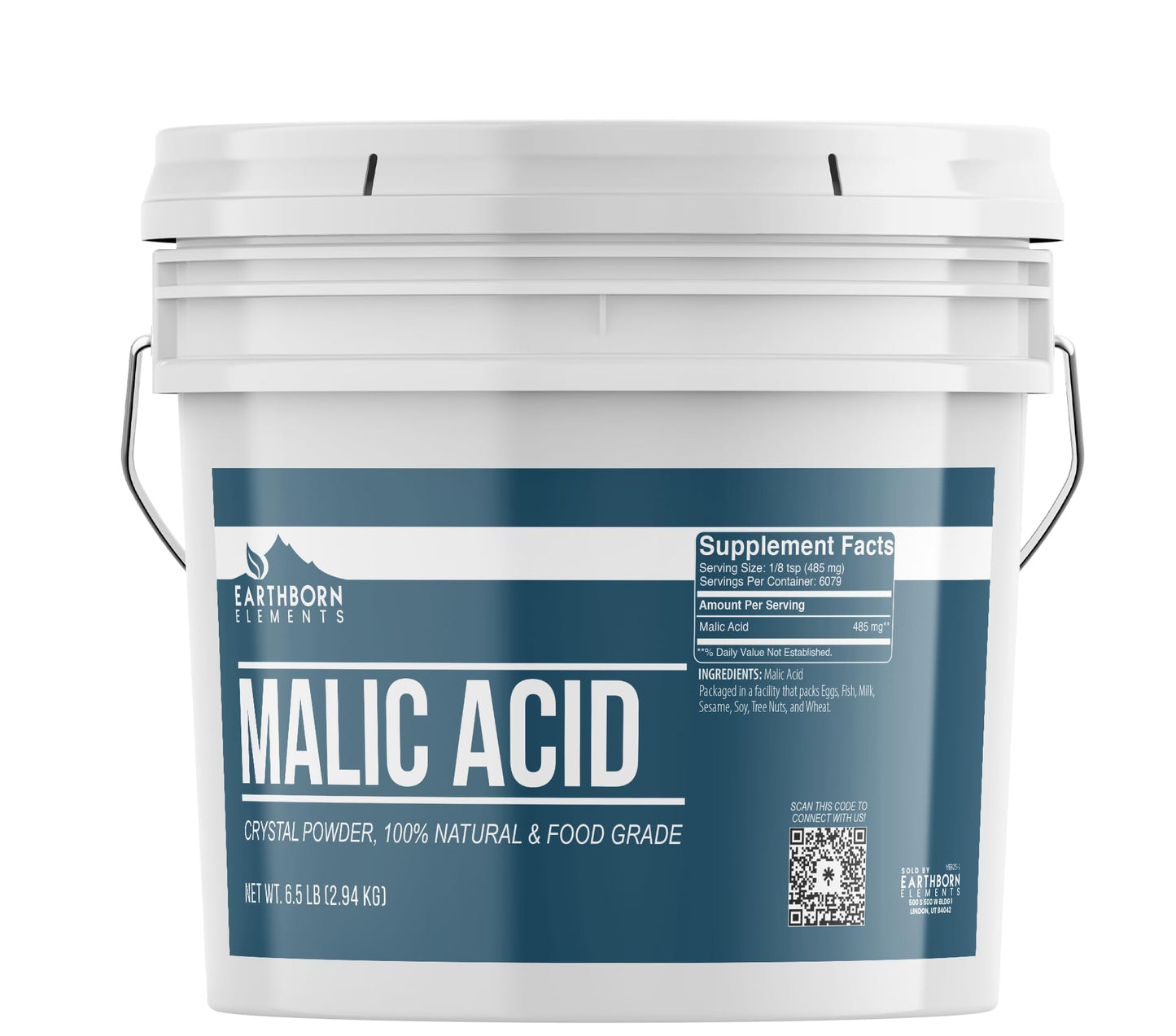 Earthborn Elements Malic Acid Powder, 5 Gallon, Resealable Container, Used in Food, Drinks & Candy