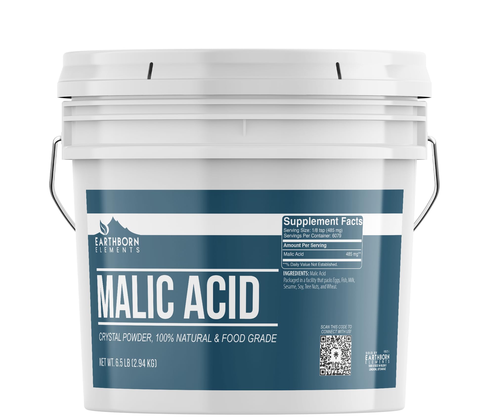 Earthborn Elements Malic Acid Powder  1 Gallon Bucket  Used in Food  Drinks & Candy  Resealable Container