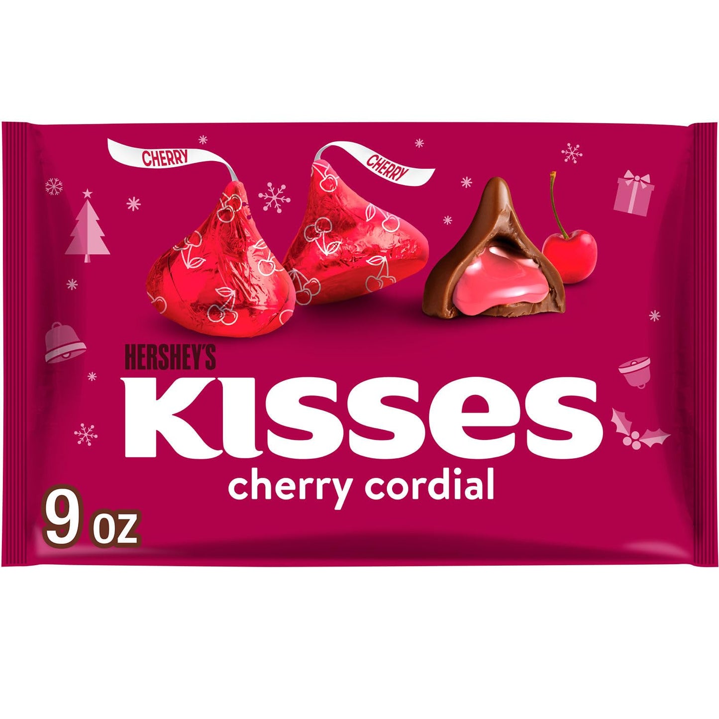 HersheyS Kisses Cherry Cordial Flavored Christmas Candy, Bag 9 Oz