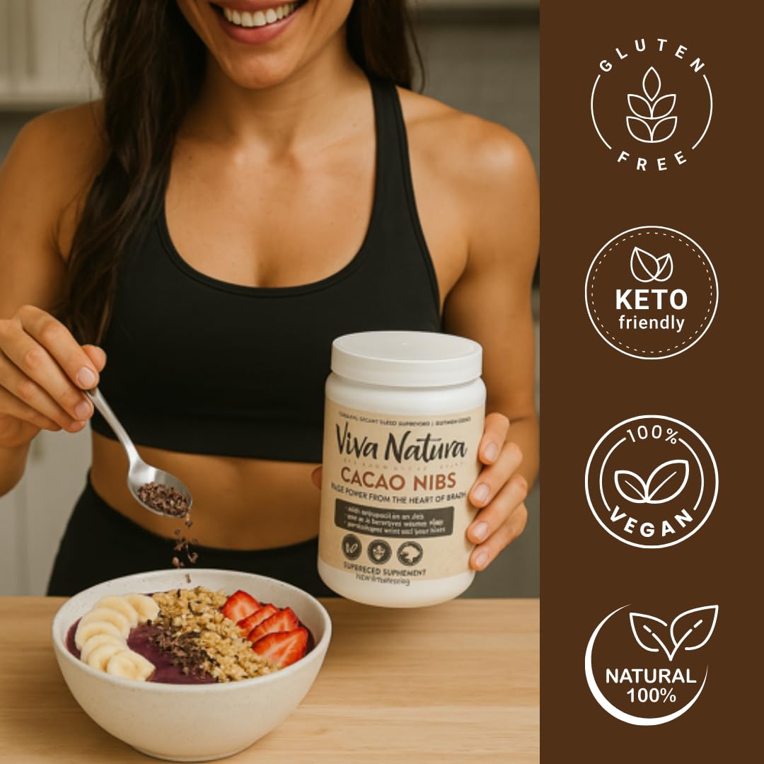 Viva Nativa Cacao Nibs – Enhanced Raw Superfood From Brazil, Rich In Antioxidants & Magnesium – Keto, Paleo, Vegan, Gluten-Free – Great For Smoothies, Baking & Snacks (12Oz) (1Pack, 12.0, Ounce)