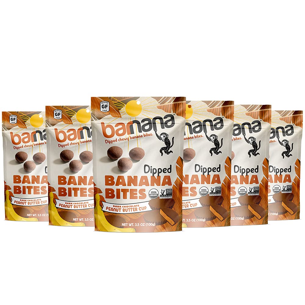 Barnana Organic Peanut Butter Cup Chewy Banana Bites, 3.5 Ounce Bag (Pack of 6)
