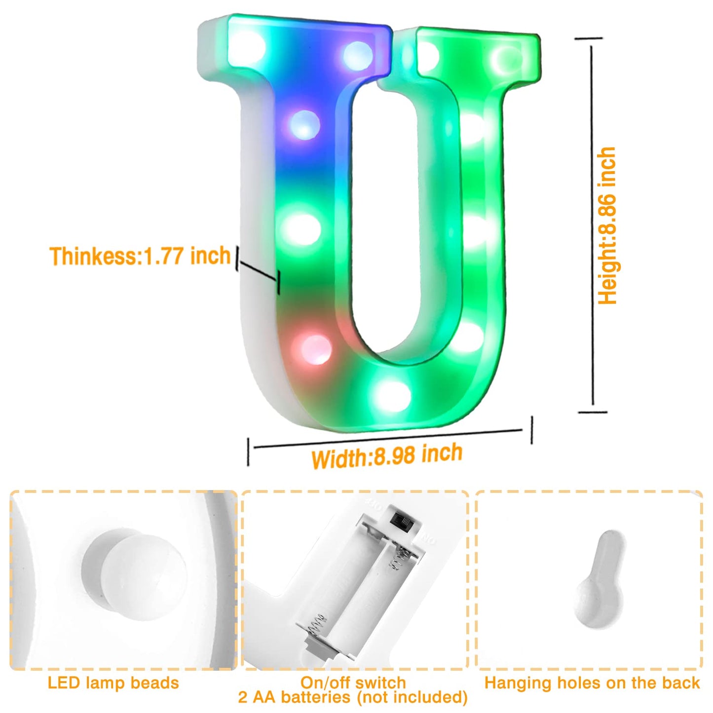 Enshui Light Up Letters Marquee Letters - Colorful Led Letters Lights Alphabet, Battery Powered Color Changing Light Up Letters