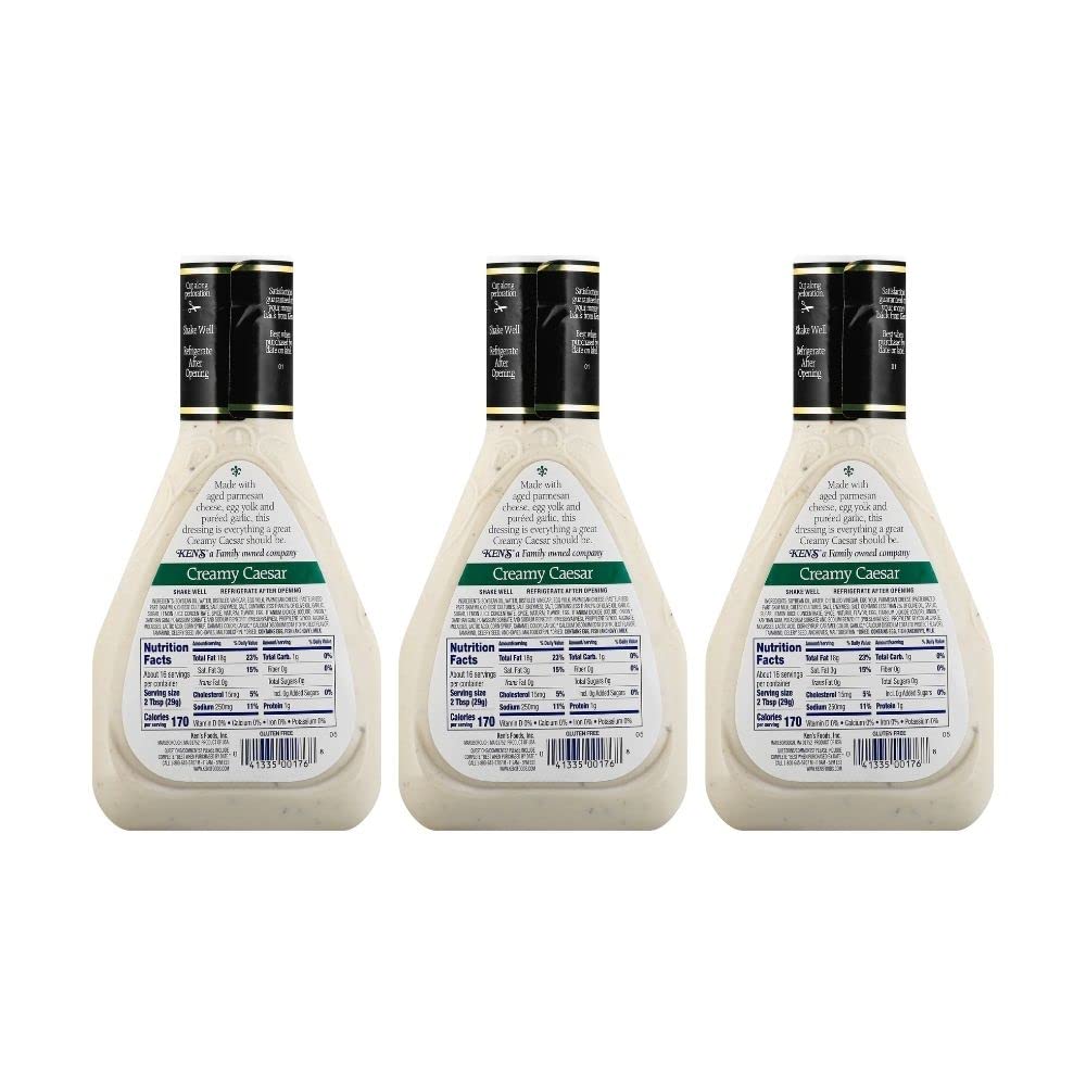 Kens Steakhouse Dressing, Creamy Caesar Dressing, Gluten Free Dressing For Salads Or Spreads, 16 Fl Oz Bottle (Pack Of 3)