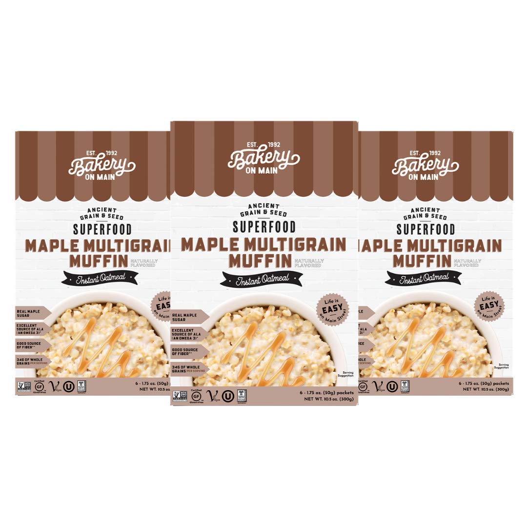 Bakery On Main, Gluten-Free Instant Oatmeal, Vegan & Non GMO - Maple Multigrain Muffin, 10.5 Ounce (Pack of 3)
