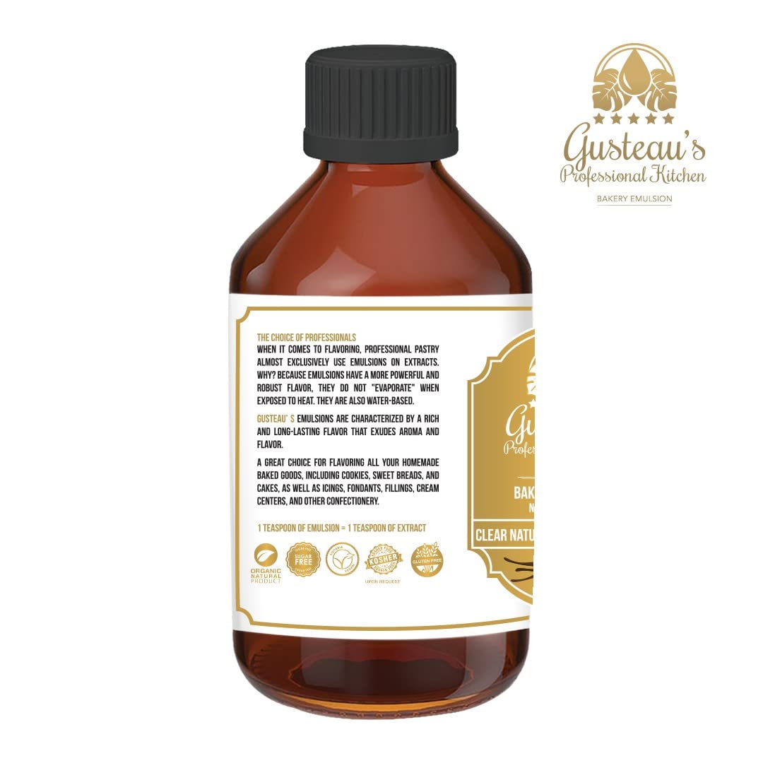 GUSTEAU’S Clear Vanilla Flavor Bakery Emulsion, 4 fl oz (100ml)