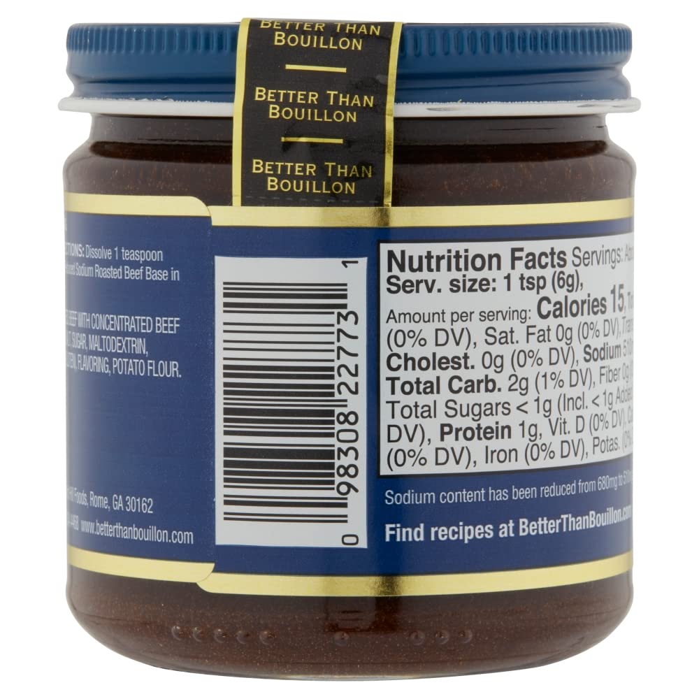 Better Than Bouillon All Natural Reduced Sodium Beef Base, Makes 9.5 Quarts Of Broth, 38 Servings, Less Sodium & No Artificial Ingredients 8 Ounce (Pack Of 4)