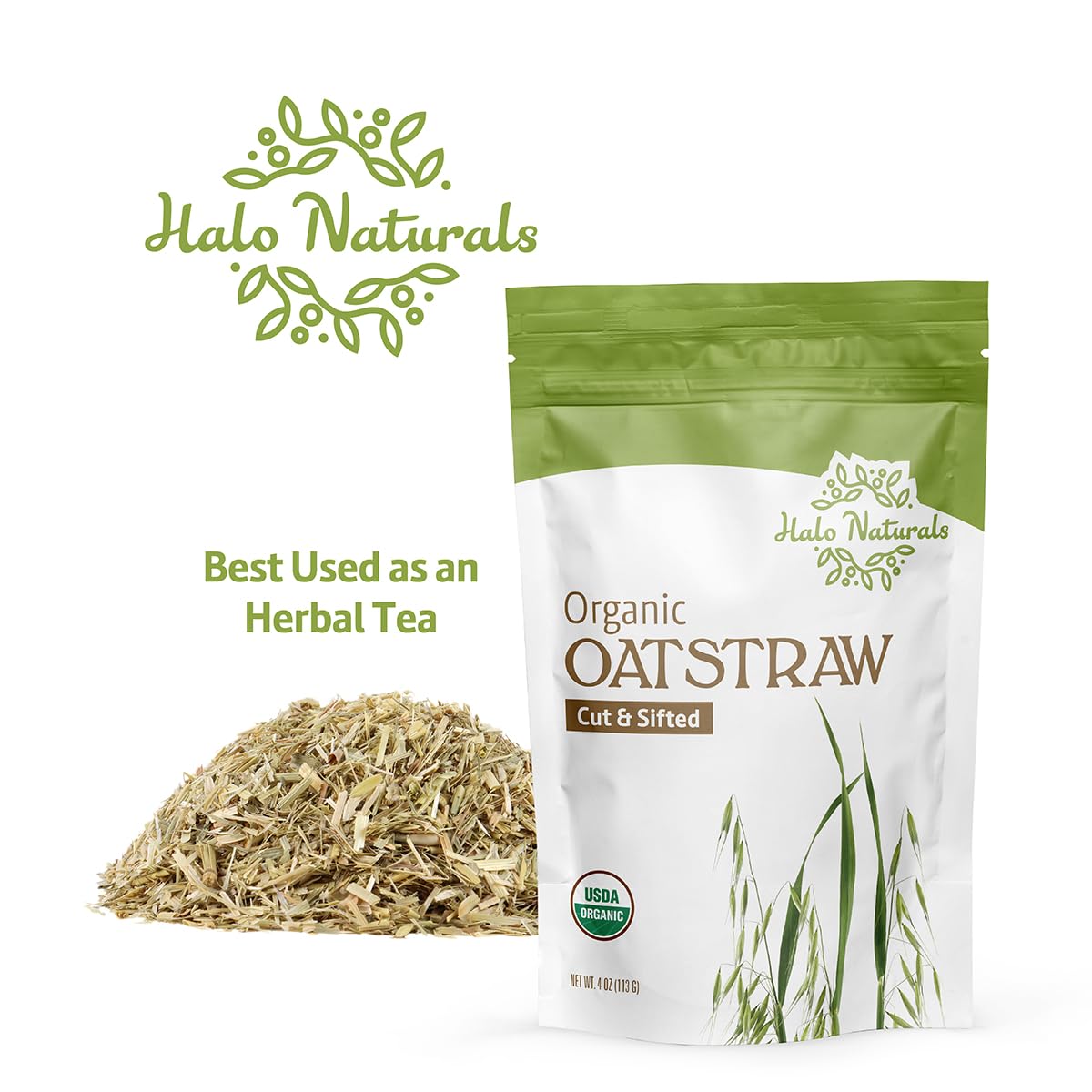 Halo Naturals Organic Oatstraw Cut & Sift  4 Ounces  USDA Certified | Resealable Pouch| Packaged in The USA (Pack of 1)