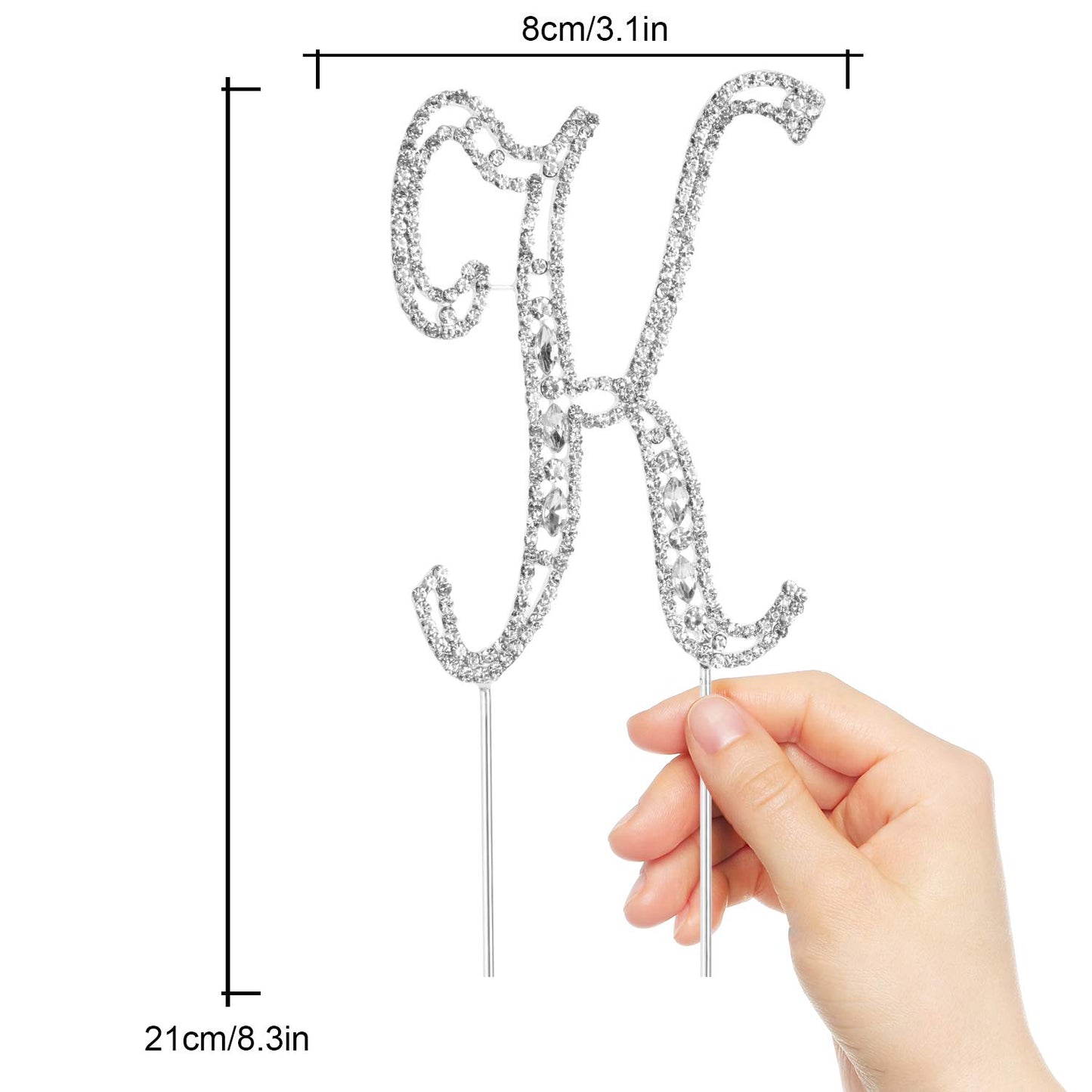 LINGPAR Rhinestone Crystal Letter K Cake Topper for Wedding, Anniversary, Birthday Party - Silver, Model 01