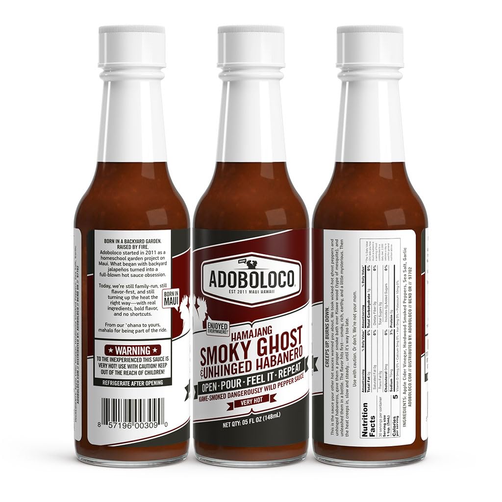 Adoboloco Hot Sauce Hamajang - Very Hot Smoked Ghost Pepper Chili Sauce - 5 Fl Oz