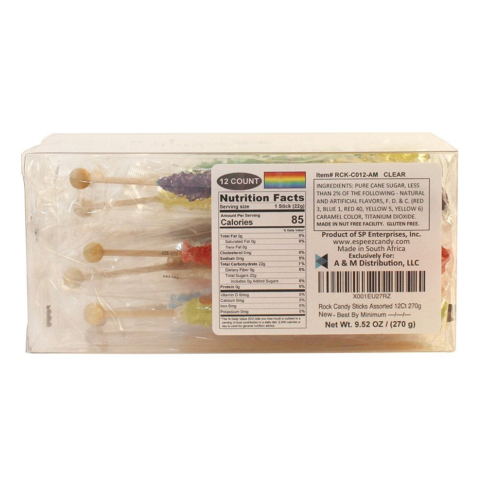 Espeez Extra Large Rock Candy Sticks, 12 Assorted Lollipops, Party Favors, Candy Buffet, Bulk for Birthdays and Weddings, 12 Count