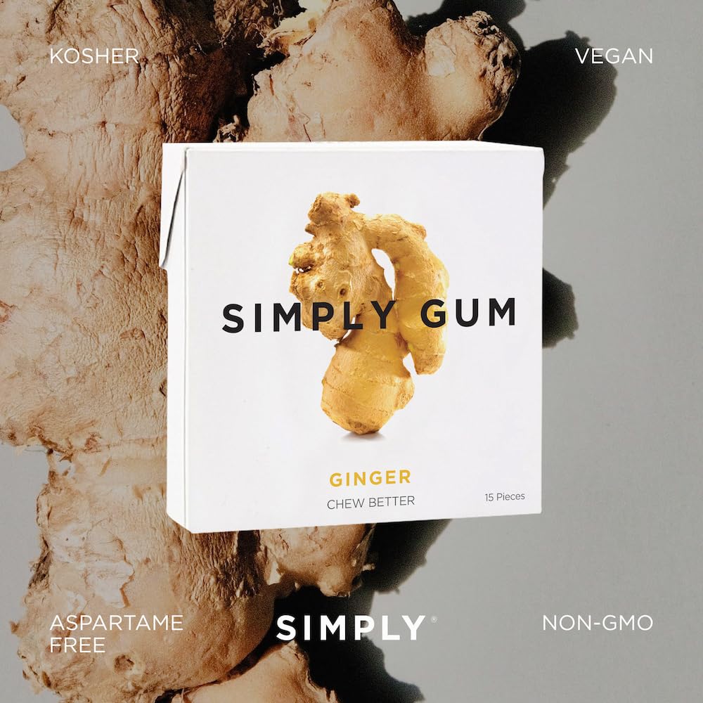 Simply Gum | Ginger | Pack Of Twelve (180 Pieces Total) | Synthetic Free + Aspartame Free + Non Gmo