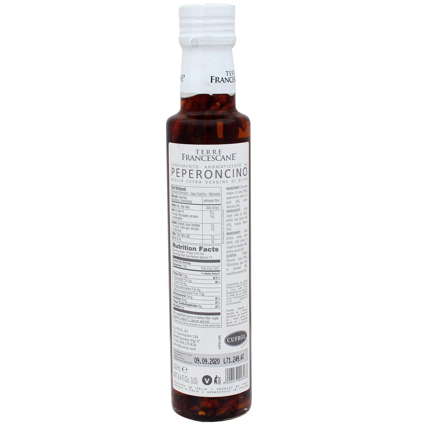 Terre Francescane Chilli Dressing with 100% Italian Extra Virgin Olive Oil - 250ml - 8.45 Fl Oz