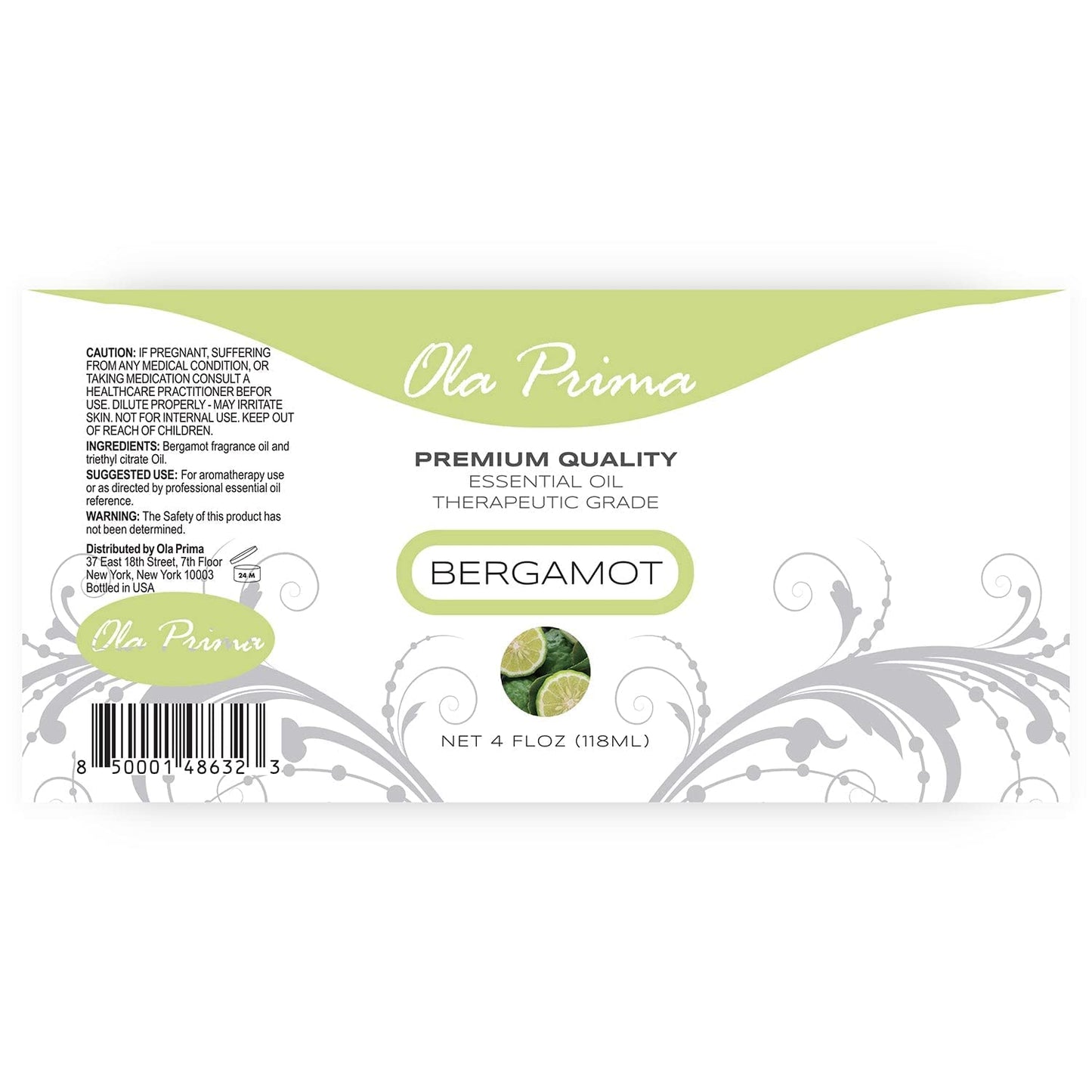 Ola Prima Bergamot Essential Oil - Therapeutic Grade For Aromatherapy, Diffuser, Skin, Hair, Massage, Stress, Dropper - 4 Fl Oz