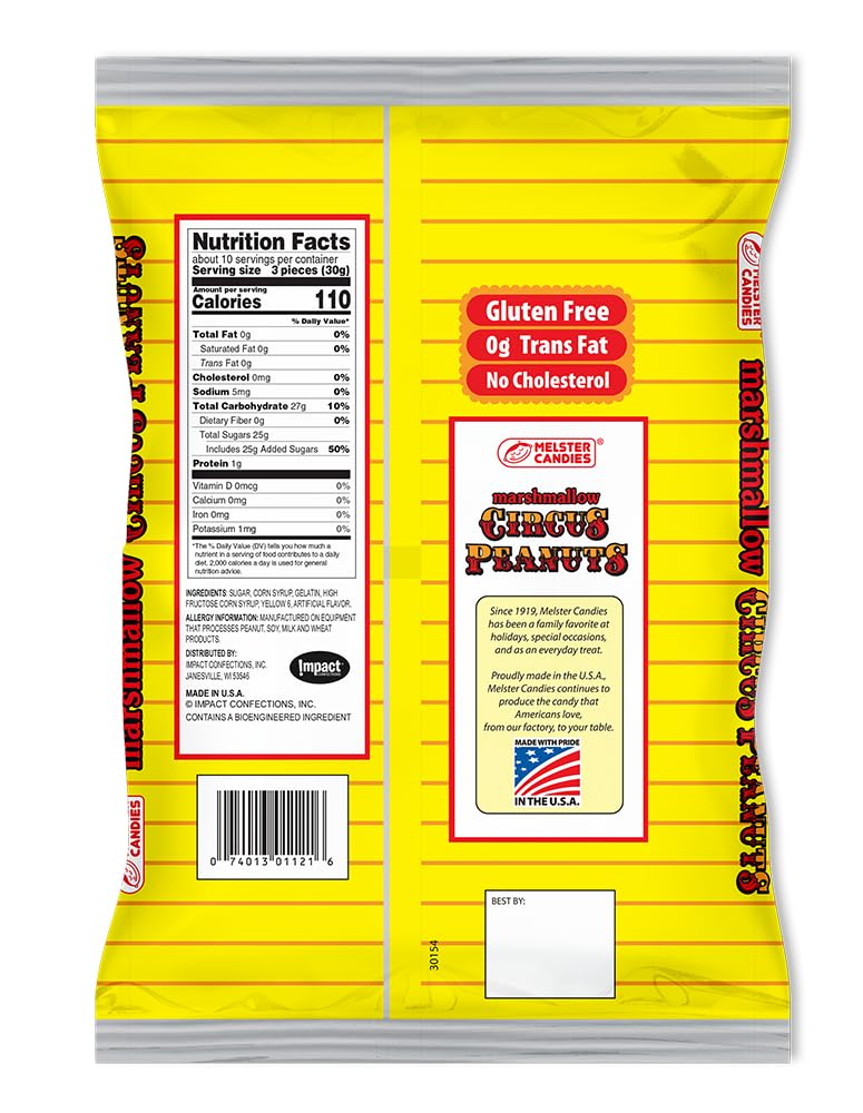 Melster Candies - Classic Marshmallow Circus Peanut Candies - Fat Free  Iconic and Nostalgic Sweet  - 11 oz. Bags - 2 Pack