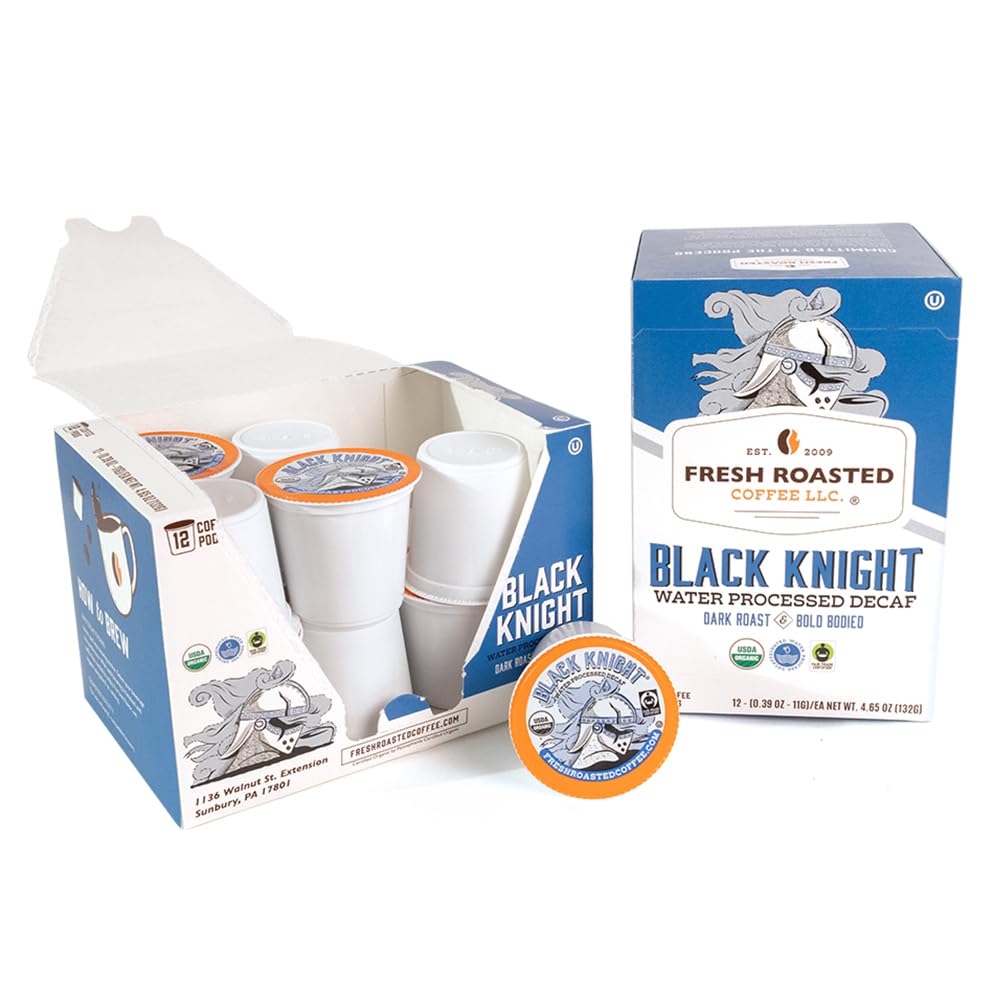 Fresh Roasted Coffee Organic Black Knight Decaf Dark Roast, K-Cup Compatible, 24 Pods