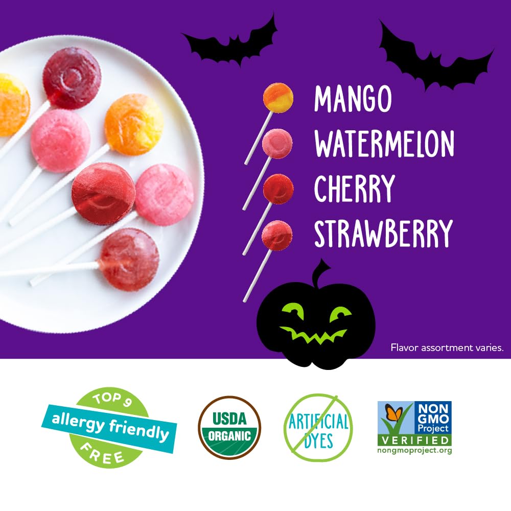Yumearth Organic Halloween Lollipops - Allergy Friendly (Top 9 Free), No Artificial Dyes Or Flavors, Non Gmo, Gluten Free, Vegan