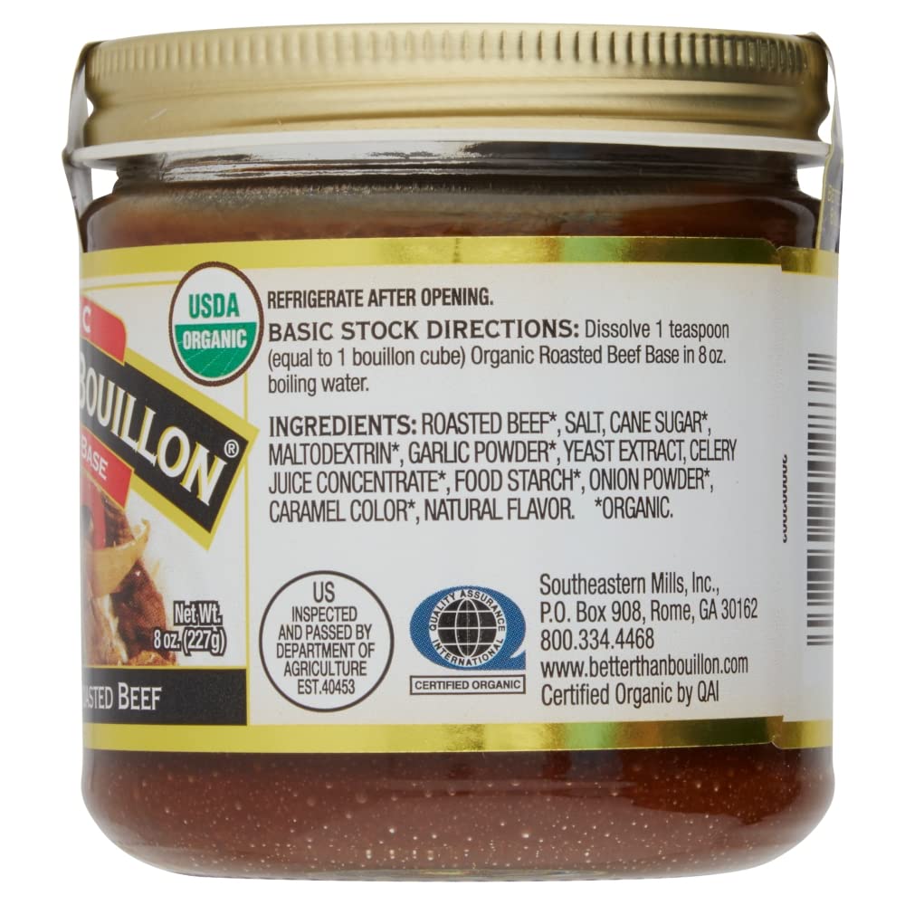 Better Than Bouillon Organic Roasted Beef Base, 8 oz (Pack of 4), USDA Organic, Blendable Flavor Enhancer