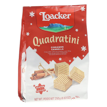 Loacker Quadratini Cinnamon Wafer Cookies Large - Limited Holiday Edition Premium Crispy Bite Size Wafers With Cinnamon Cream Fi