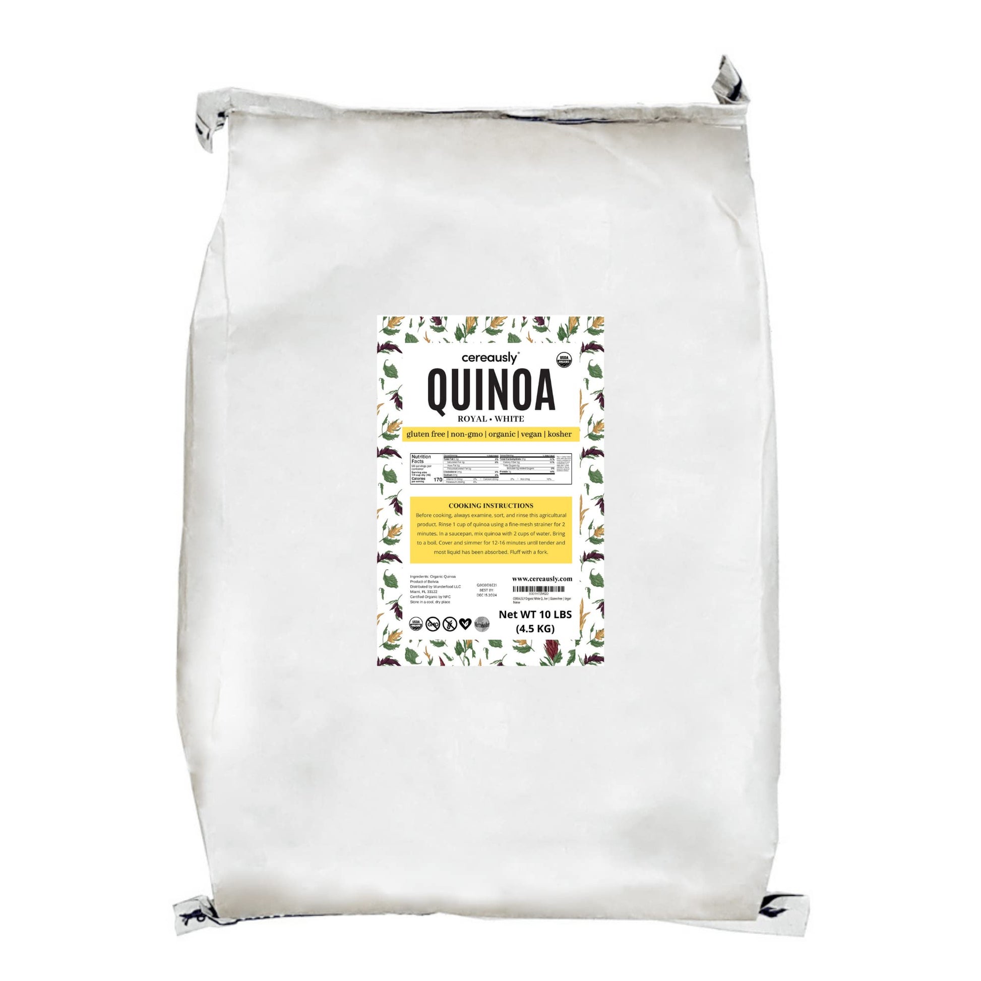 Cereausly Organic White Quinoa - Premium Royal Quinoa From Bolivia - Kosher And Non-Gmo Quinoa Bulk - Vegan And Gluten-Fee Cooki