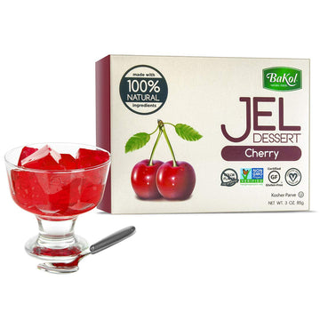 Bakol Jel Dessert - All Natural Vegan Dessert Mix - Kosher - Halal - No Artificial Sweeteners Flavors Or Colors - Cherry Flavor