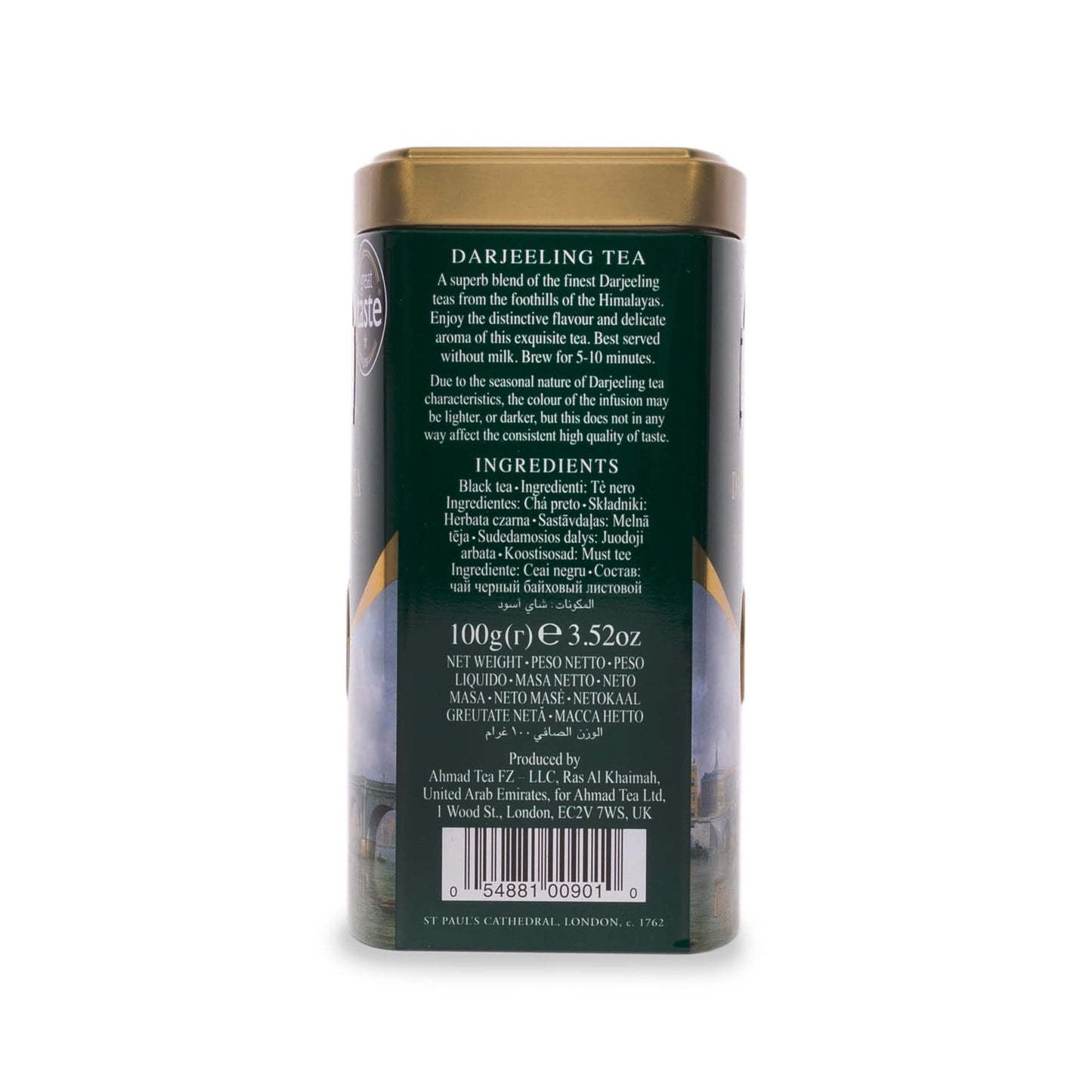 Ahmad Tea Black Tea, Darjeeling Tea Loose Leaf, Metal Tin, 100g - Caffeinated and Sugar-Free