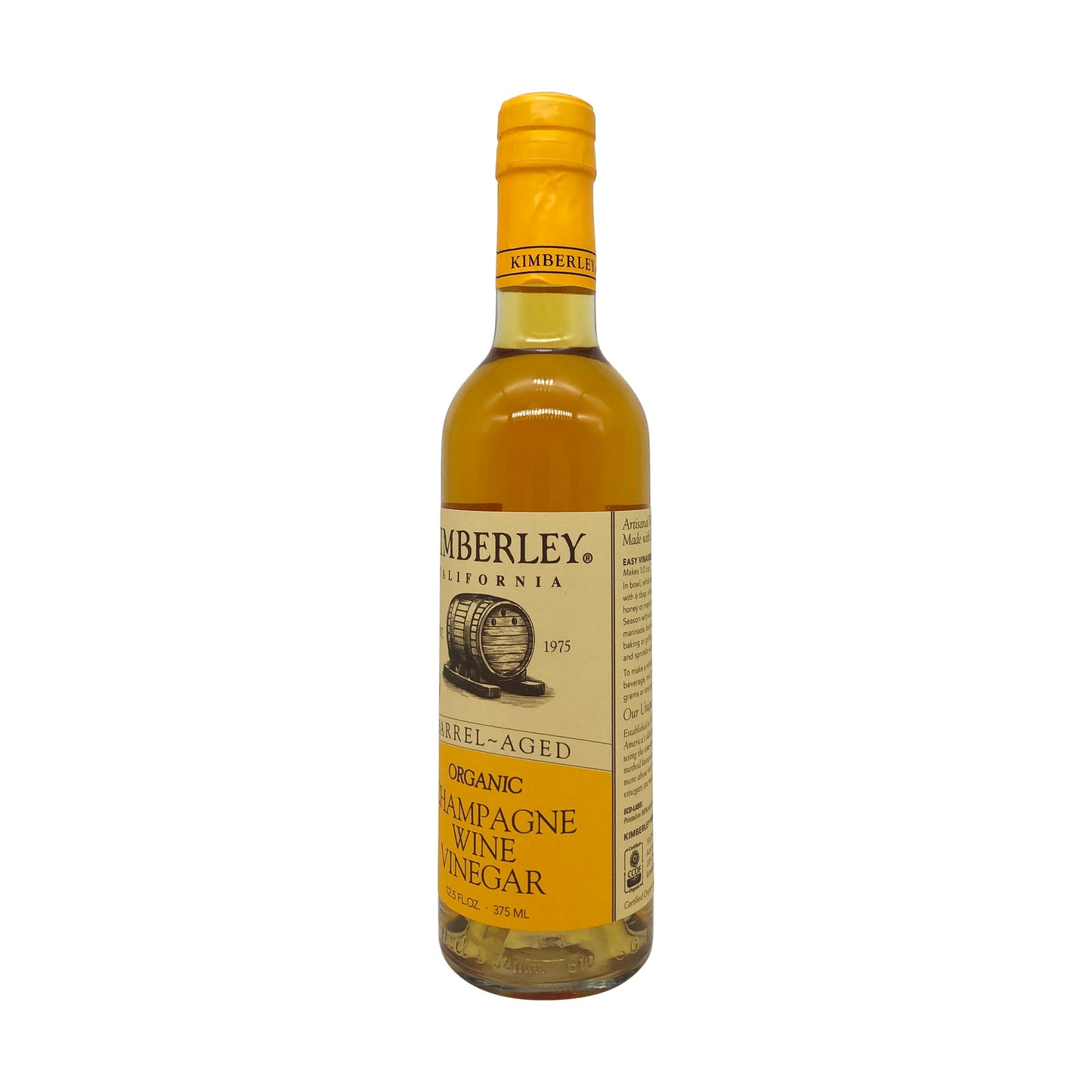 KIMBERLEY Organic Champagne Vinegar - 12.5 Fl Oz, Fine Quality Cooking Vinegar