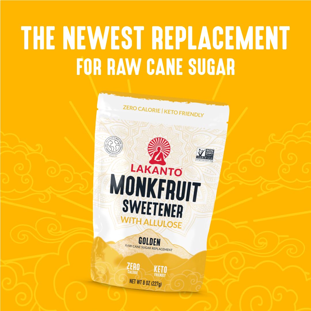 Lakanto Golden Monk Fruit Sweetener With Allulose, Raw Cane Sugar Substitute From Monk Fruit Extract, Brown Sugar Replacement fo