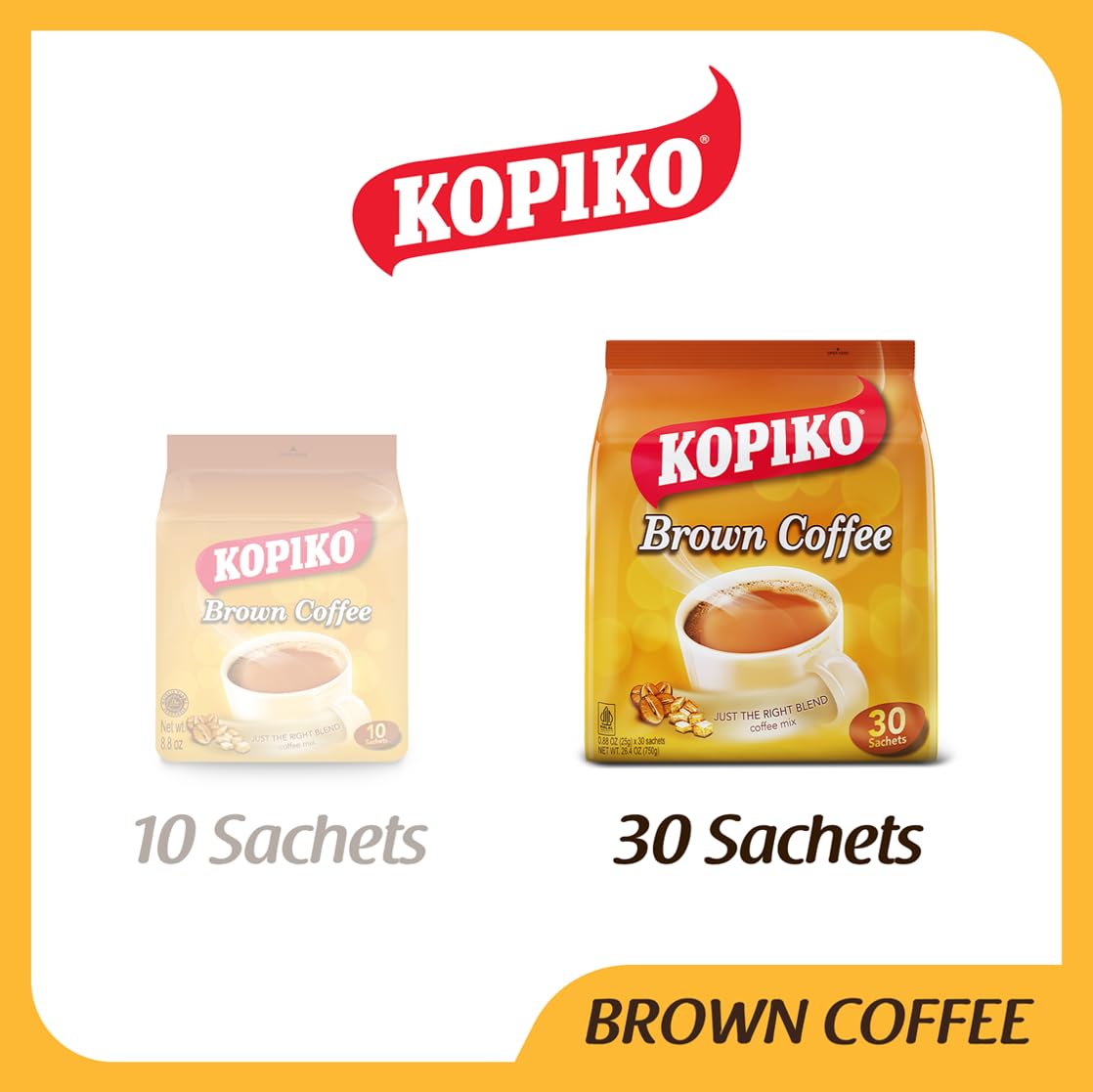 Kopiko Instant 3 in 1 Brown Coffee Mix with Creamer and Sugar, 30 Count, 0.88 Ounce Per Pack