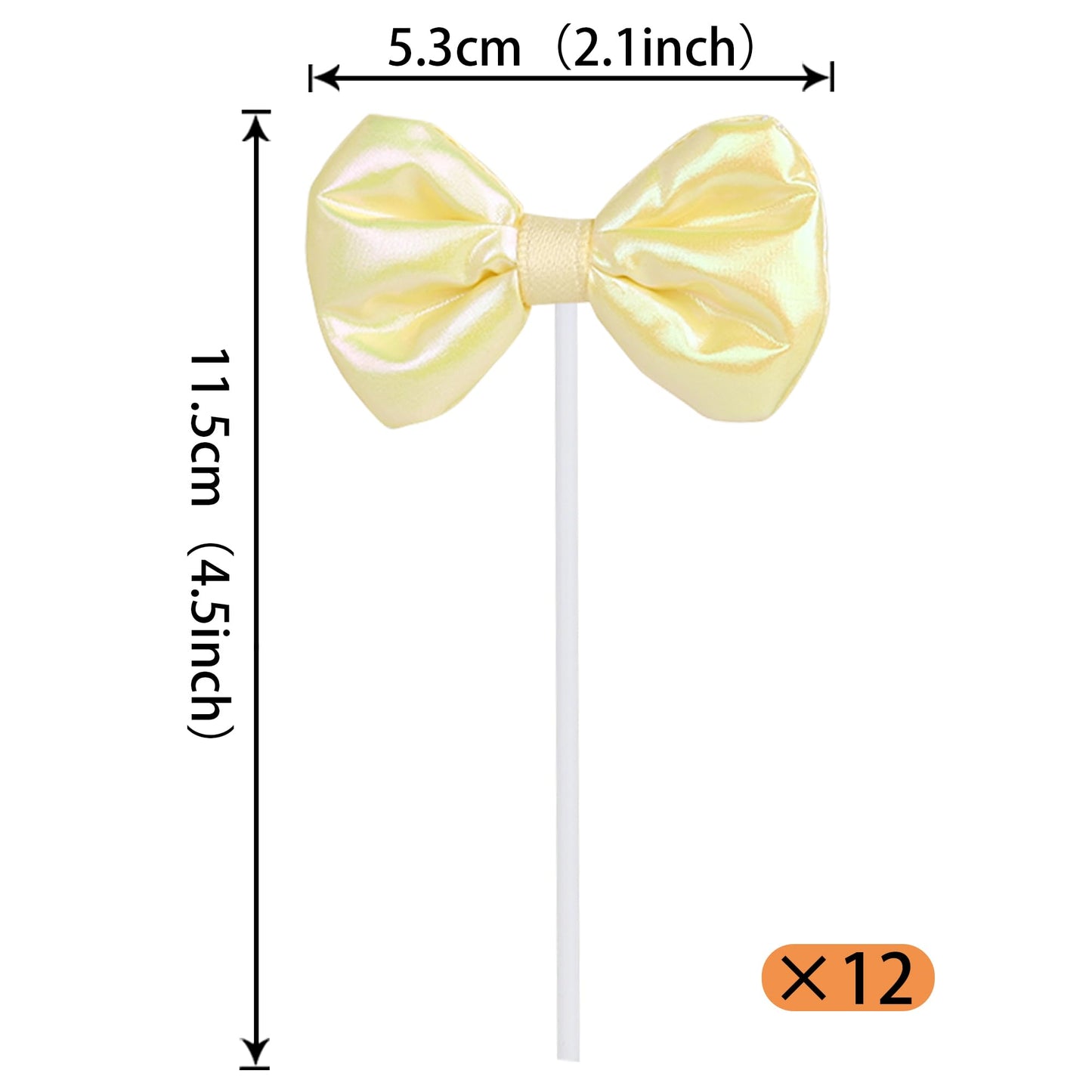 YCTHUNFISH 12 Pack Pink Bow Cupcake Toppers - Paper Bowknot Decorations for Wedding, Bridal Shower, Birthday Party - Yellow