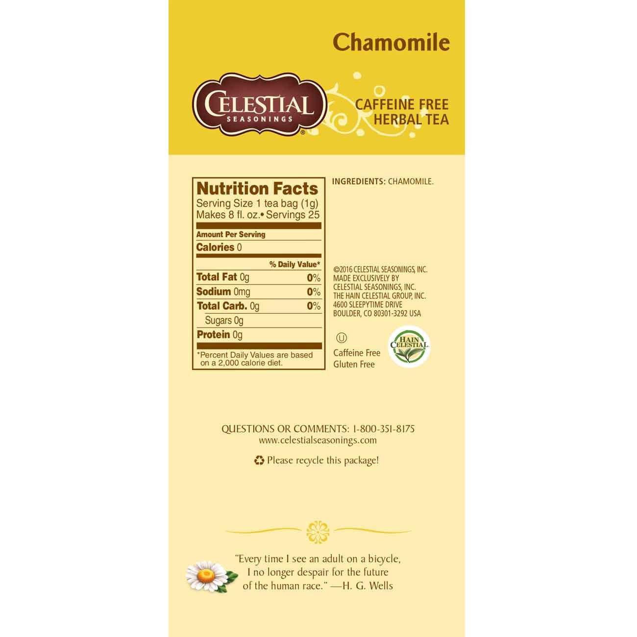 Celestial Seasonings Herbal Tea, Chamomile, 25 Count (Pack Of 6)