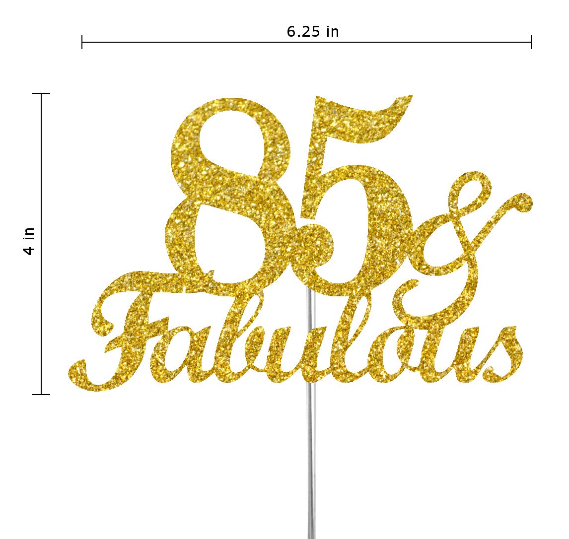 RokAPary 85 & Fabulous Cake Topper, Gold Glitter, Sturdy Acrylic Stick, 85th Birthday Decoration