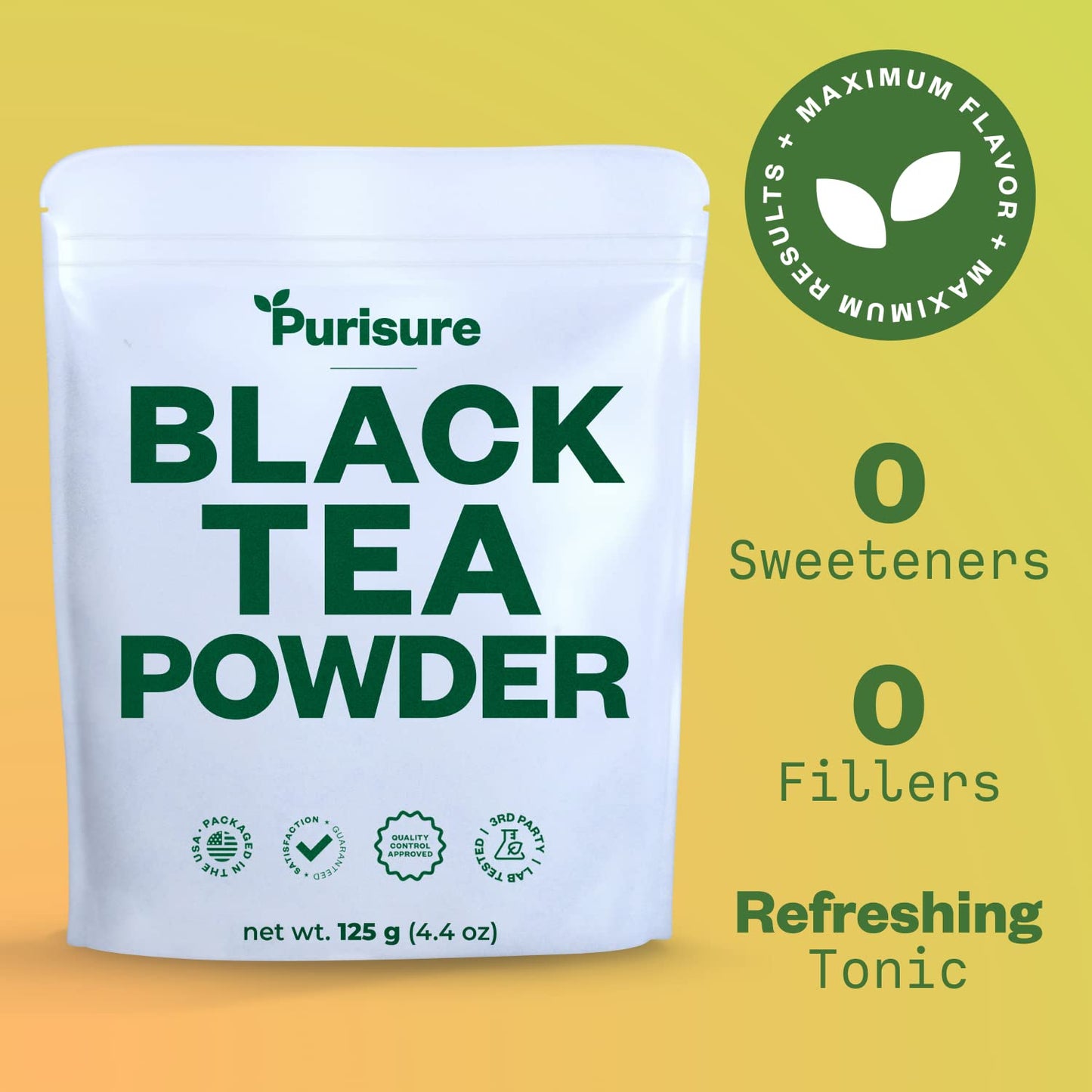 Purisure Instant Black Tea Powder, Unsweetened, 125g, Quick Dissolve for Hot/Cold Tea, Non-GMO, 125 Servings