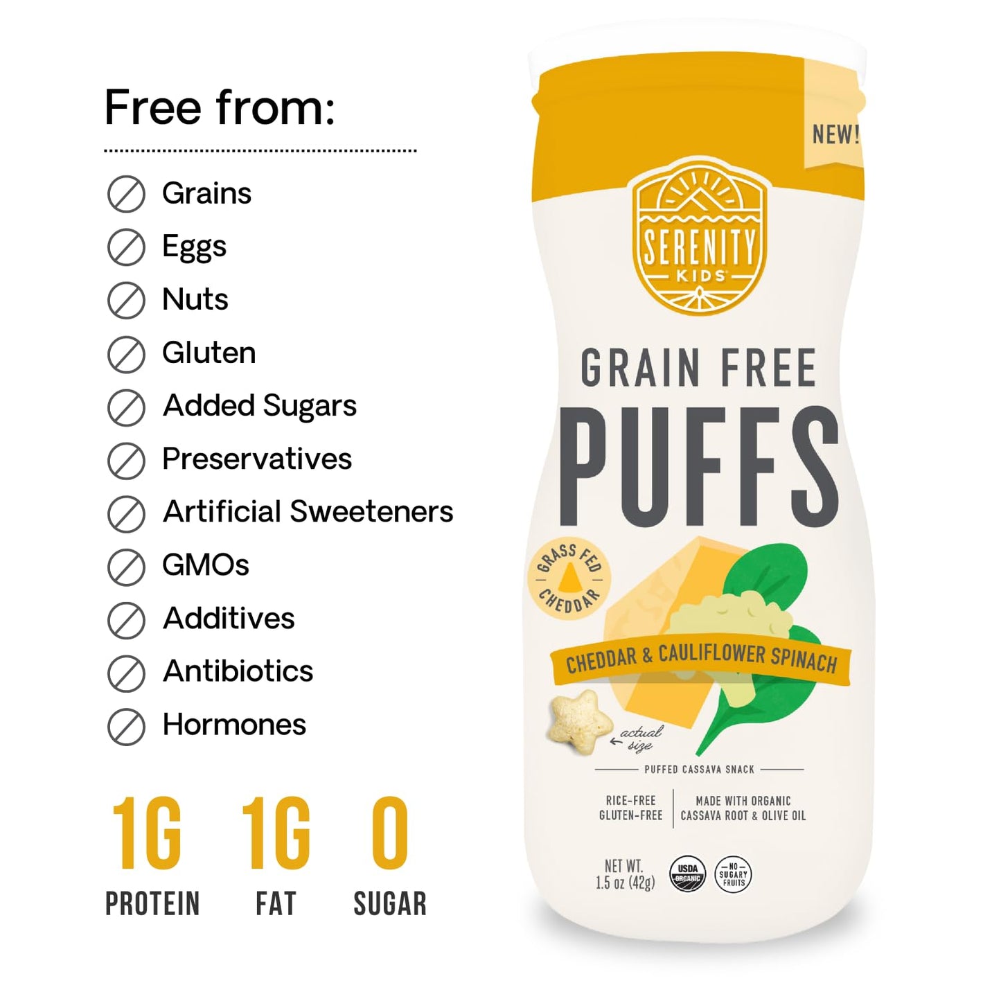 Serenity Kids 6+ Months Grain Free Puffs Toddler & Baby Snack | No Added Sugar, Gluten & Rice Free, Allergen Free | Made With Or