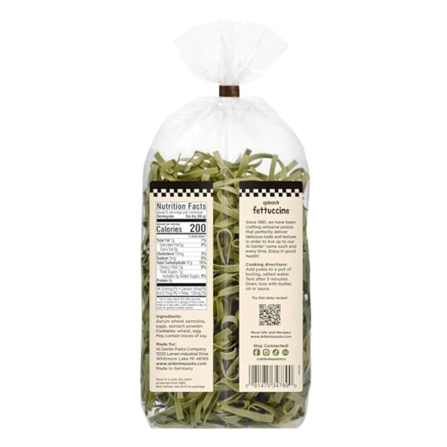 AL DENTE Spinach Fettuccine Egg Pasta, All-Natural, 12oz Bags (Pack of 6), Model 48-107