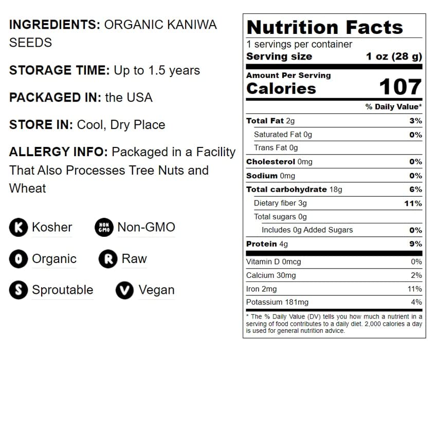 Food to Live Organic Kaniwa Seeds, 5 Pounds - Non-GMO Canihua Grain, Kosher, Raw, Vegan, Sproutable, Bulk, Rich Protein, Dietary