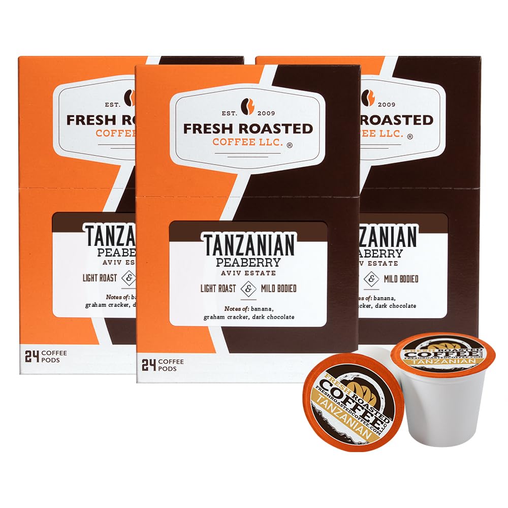 Fresh Roasted Coffee, Tanzanian Peaberry, Light Roast, Kosher, K-Cup Compatible, 72 Pods