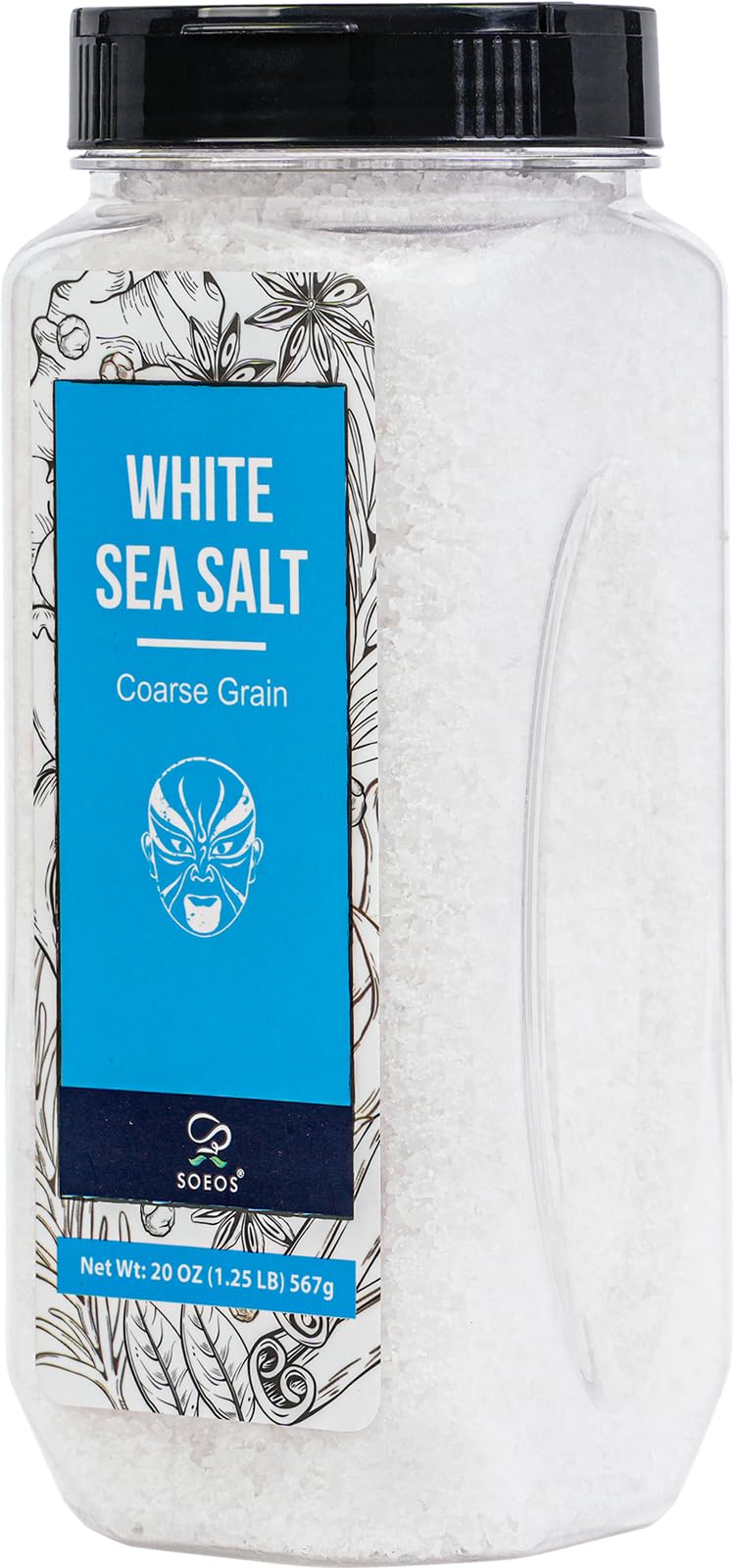 Soeos Sea Salt, Coarse Grain, 20 Oz (1.25 Pound), Non-GMO, Nature Himalayan Kosher Salt, Sea Salt for Grinder Refill (Pack of 1)