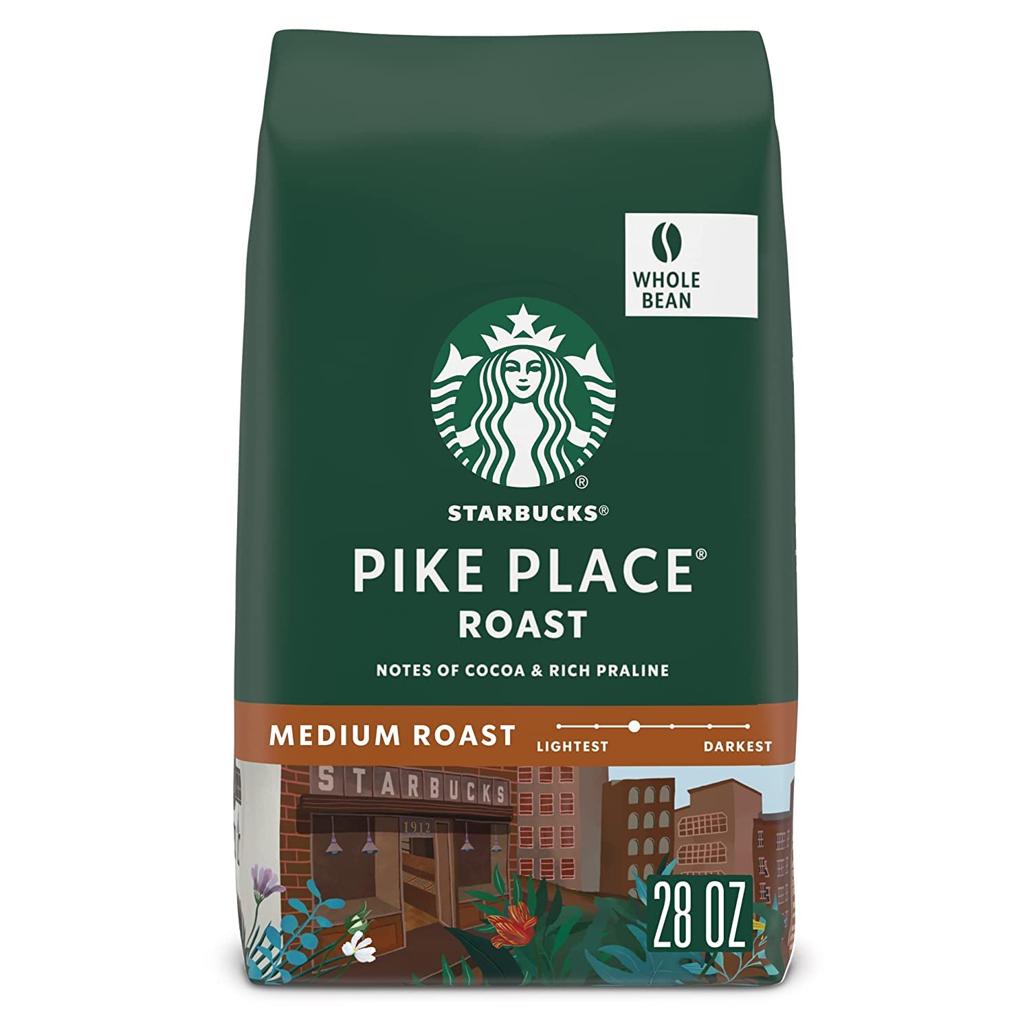 Starbucks Whole Bean Coffee, Medium Roast, Pike Place Roast, 100% Arabica, 28 oz Bag
