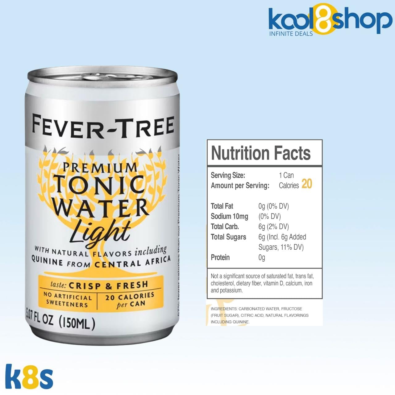Fever-Tree Tonic Water Light Premium Mixer, 5.07 fl oz Aluminum Cans, 24 Pack, Model 345821